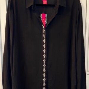 Catherine Malandrino Sheer Sexy Professional Blouse LARGE Long Sleeves BRAND NEW